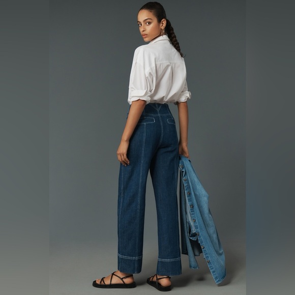 Anthropologie Pilcro Seamed High-Rise Flare Jeans Size 28 Wide Straight Leg RARE - Picture 5 of 13